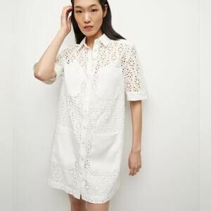 Veronica Beard Rafaela Cotton Eyelet Mini Shirtdress White